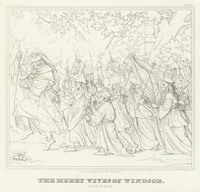 As alegres esposas de Windsor, Acto V, Cena 3 (gravura) de Friedrich August Moritz Retzsch