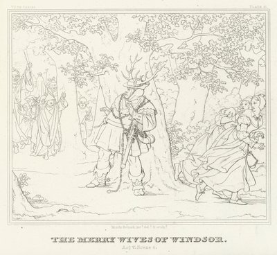 As alegres esposas de Windsor, Acto V, Cena 4 (gravura) de Friedrich August Moritz Retzsch