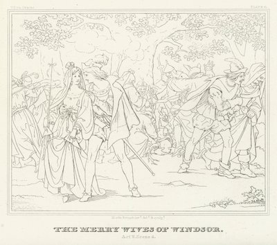 As alegres esposas de Windsor, Acto V, Cena 4 (gravura) de Friedrich August Moritz Retzsch