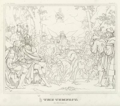 A Tempestade, Acto III, Cena 3 (gravura) de Friedrich August Moritz Retzsch