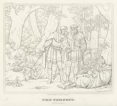 A Tempestade, Acto II, Cena 1 (gravura) de Friedrich August Moritz Retzsch