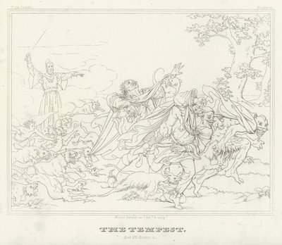 A Tempestade, Acto IV, Cena 1 (gravura) de Friedrich August Moritz Retzsch