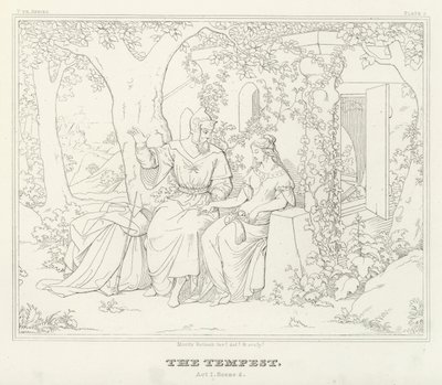 A Tempestade, Acto I, Cena 2 (gravura) de Friedrich August Moritz Retzsch