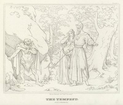 A Tempestade, Acto I, Cena 2 (gravura) de Friedrich August Moritz Retzsch
