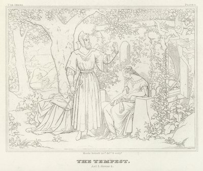 A Tempestade, Acto I, Cena 2 (gravura) de Friedrich August Moritz Retzsch