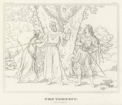 A Tempestade, Acto I, Cena 2 (gravura) de Friedrich August Moritz Retzsch