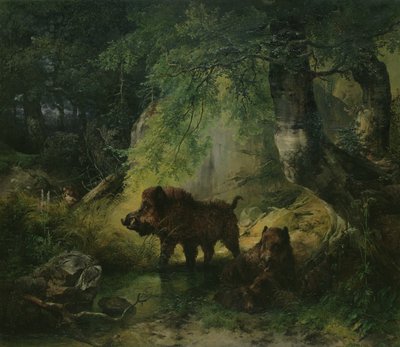 Javali e lobo de Friedrich Gauermann