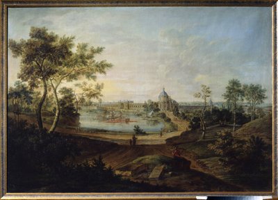 ""Vista do Palácio Real de Oranienbaum, atual Lomonossov na Rússia"" (Vista do Grande Palácio em Oranienbaum) Construído pelo arquiteto Antonio Rinaldi para a Imperatriz Catarina II, a Grande. Pintura de Friedrich Hartmann Barisien (1724-1796) 1758 Stat de Friedrich Hartmann Barisien