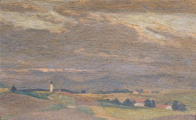 Paisagem nocturna com Torre da Igreja de Friedrich Hasslwander