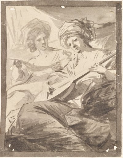 Duas mulheres com um bandolim (estudo para o retrato duplo das irmãs Victoire e Sophie von Fries?) de Friedrich Heinrich Fuger
