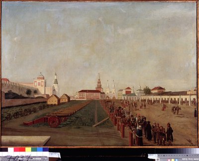 La Place Rouge a Moscou (A Praça Vermelha em Moscovo). Peinture de Friedrich Hilferding (1710-1798), huile sur toile, vers 1780. Art allemand du 18e siecle. Museu Estatal Russo, São Petersburgo. de Friedrich Hilferding