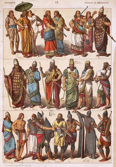 Fantasias de Assírios e Babilónios, de Friedrich Hottenroth (1840-1917), litografia, civilização Assyro-Babilónica de Friedrich Hottenroth