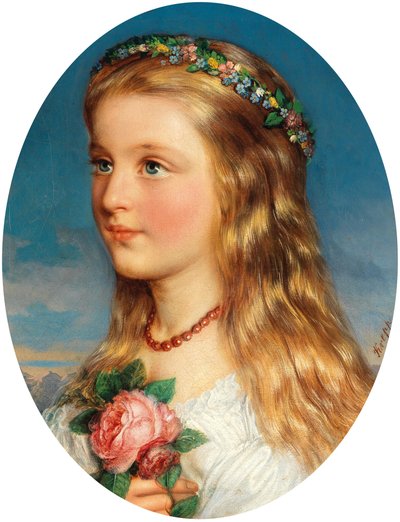 Friedrich Krepp Retrato de uma rapariga com uma coroa de flores e rosas de Friedrich Krepp