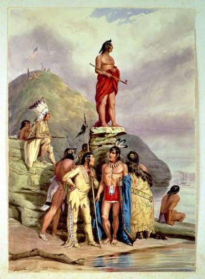 Grupo de índios em uma margem do rio, 1854 de Friedrich Kurz