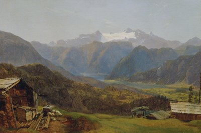 Vista do Hütteneckalm para a Hallstätter See e o Dachstein de Friedrich Loos