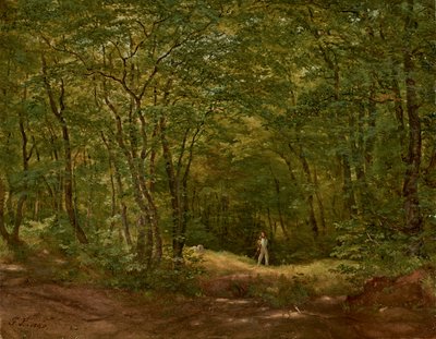 Caminhantes em uma paisagem de floresta de Friedrich Loos
