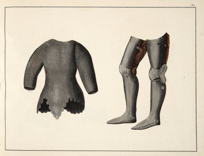 Armadura, prato de Uma História do Desenvolvimento e Costumes de Cavalaria, do Dr. Franz Kottenkamp, publicado por Carl Hoffmann, 1842 de Friedrich Martin von Reibisch