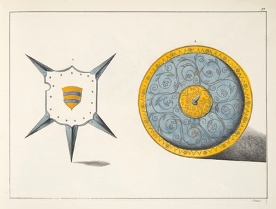 Escudos, placa de &39;Uma História do Desenvolvimento e Costumes de Cavalaria&39;, do Dr. Franz Kottenkamp, publicado por Carl Hoffmann, 1842 de Friedrich Martin von Reibisch