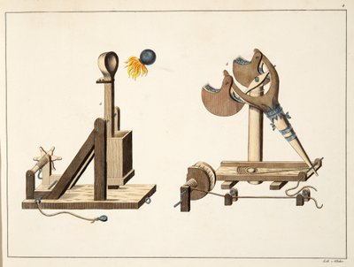 Sling with &39;Greek Fire&39;, prato de &39;A History of the Development and Customs of Chivalry&39;, do Dr. Franz Kottenkamp, publicado por Carl Hoffmann, 1842 de Friedrich Martin von Reibisch