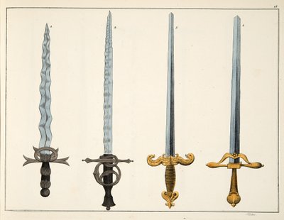 Espadas, prato de &39;Uma História do Desenvolvimento e Costumes de Cavalaria&39;, do Dr. Franz Kottenkamp, publicado por Carl Hoffmann, 1842 de Friedrich Martin von Reibisch