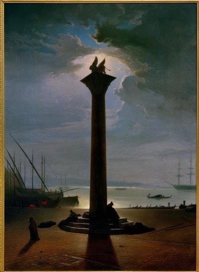 A Coluna Marcus em Veneza à luz da lua de Friedrich Nerly