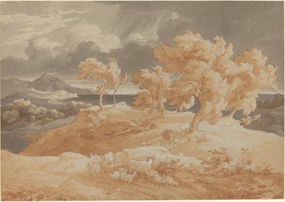 Paisagem costeira italiana com uma tempestade de Friedrich Preller the Elder