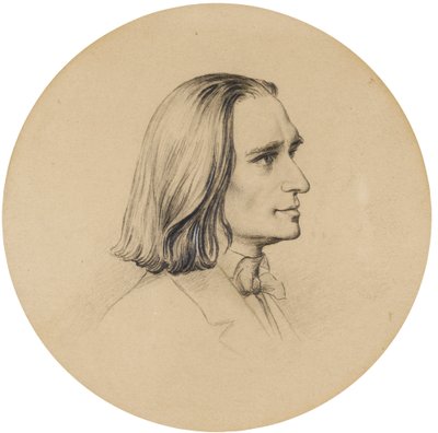 Desenho de um retrato de Franz Liszt de Friedrich Preller the Elder