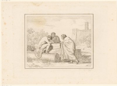 Três homens jovens
Cenas da vida quotidiana em Itália
Figura, prese dal vero, ed incise a aqua forte (título da série) de Friedrich Rehberg