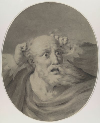 Velho com barba, mexendo no cabelo. de Friedrich Rehberg