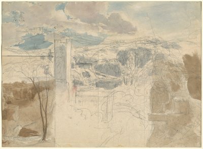 Ruínas de uma Torre Fortificada entre Wooded Hills [reto] de Friedrich Salathé