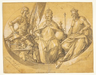 Esboço para uma pintura de teto oval(?) representando os reis Otão, o Grande (912-973), Luís, o Grande (1417-1479) e Ruprecht (1352-1410) de Friedrich Sustris