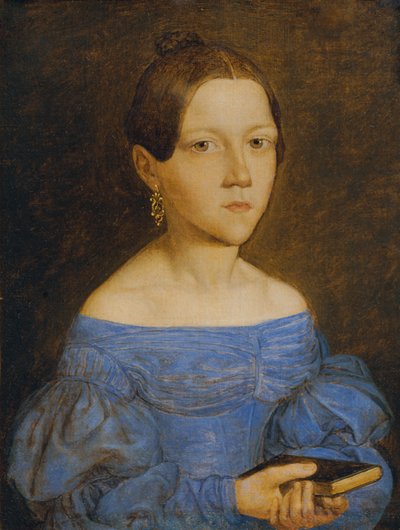 Retrato de uma jovem com um vestido azul de Friedrich Wasmann