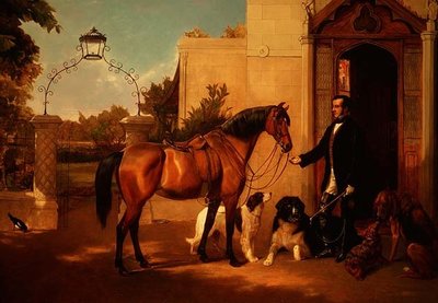 Um Cavalheiro com o seu Caçador e Cães fora da sua casa de Friedrich Wilhelm Keyl