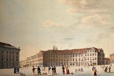 A Praça do Rei em Kassel (caneta e aguarela em papel) de Friedrich Wilhelm Selig