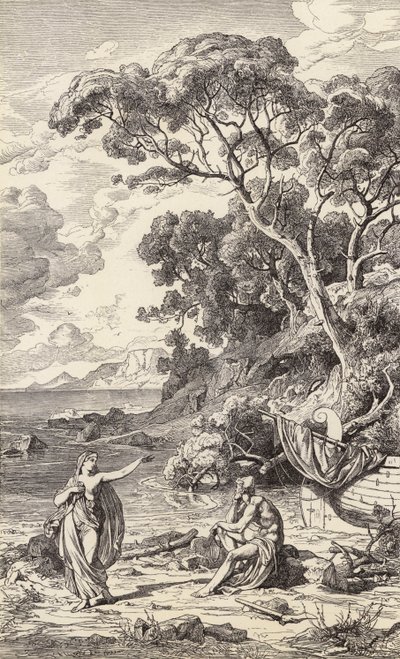 Odisseu e Calipso (gravura) de Friedrich the Elder Preller