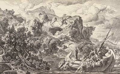 Partida de Odisseu da ilha dos ciclopes (gravura) de Friedrich the Elder Preller