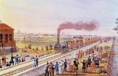 Chegada do primeiro trem de São Petersburgo para Tsarskoye Selo em 30 de outubro de 1837, 1837 de Friedrich von Martens