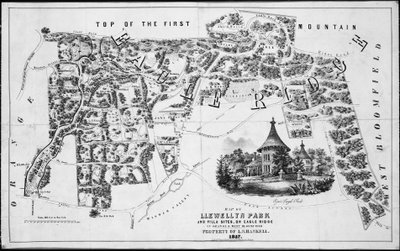 Mapa de Llewellyn Park e Villa Sites, em Eagle Ridge em Orange & West Bloomfield, 1857., 1857. de Friend and Aub