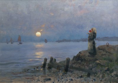 Mulher e criança na praia de Frithjof Smith-Hald