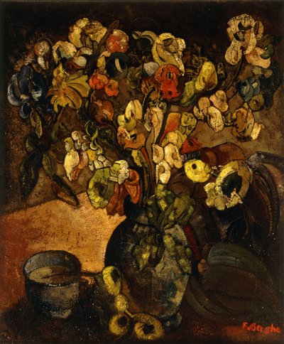 Natureza morta com flores e tigela; Nature Morte avec Fleurs et Bol - Natureza-Morta com Flores e Taça, c. 1914 (óleo sobre tela) de Frits van den Berghe