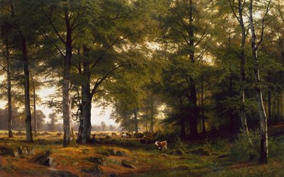 Uma Paisagem arborizada com um Cowherd de Fritz Carl Werner Ebel