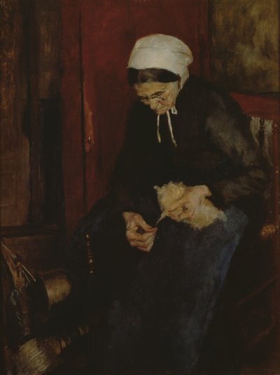 Velha senhora a fiar lã de Fritz Mackensen