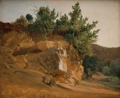 Paisagem de montanha italiana com rocha coberta de vegetação, provavelmente perto de Olevano de Fritz Petzholdt