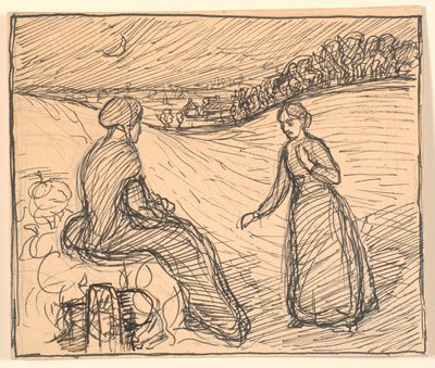 Lá fora, na neve, estava sentada uma mulher com roupas pretas compridas... de Fritz Syberg