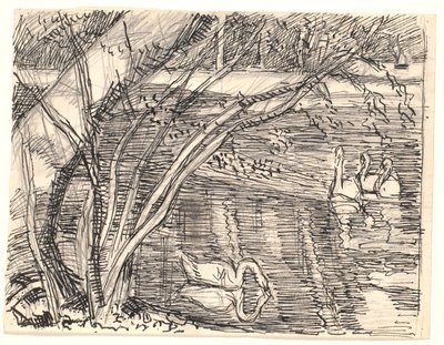 Um lago com quatro cisnes de Fritz Syberg