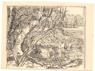 Um lago com quatro cisnes de Fritz Syberg