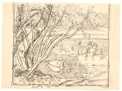 Um lago com quatro cisnes de Fritz Syberg