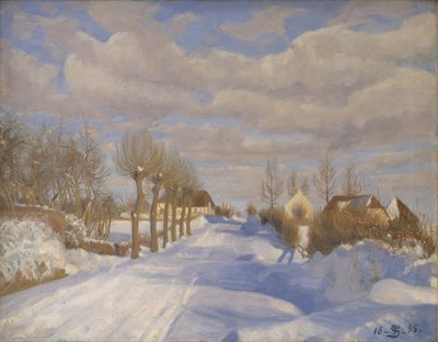 Estrada coberta de neve na luz do sol de Fritz Syberg