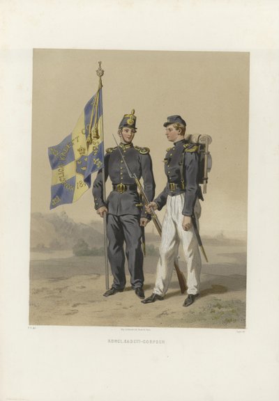 Ilustração retirada do livro Svenska och norska arméerna, samt flottorna i deras nuvarande uniformização por Dardel, Fritz von og utgitt av Bonnier (se, 1863) de Fritz von Dardel