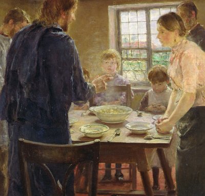 Cristo com os Camponeses (detalhe), c.1887-88 (óleo sobre painel) de Fritz von Uhde